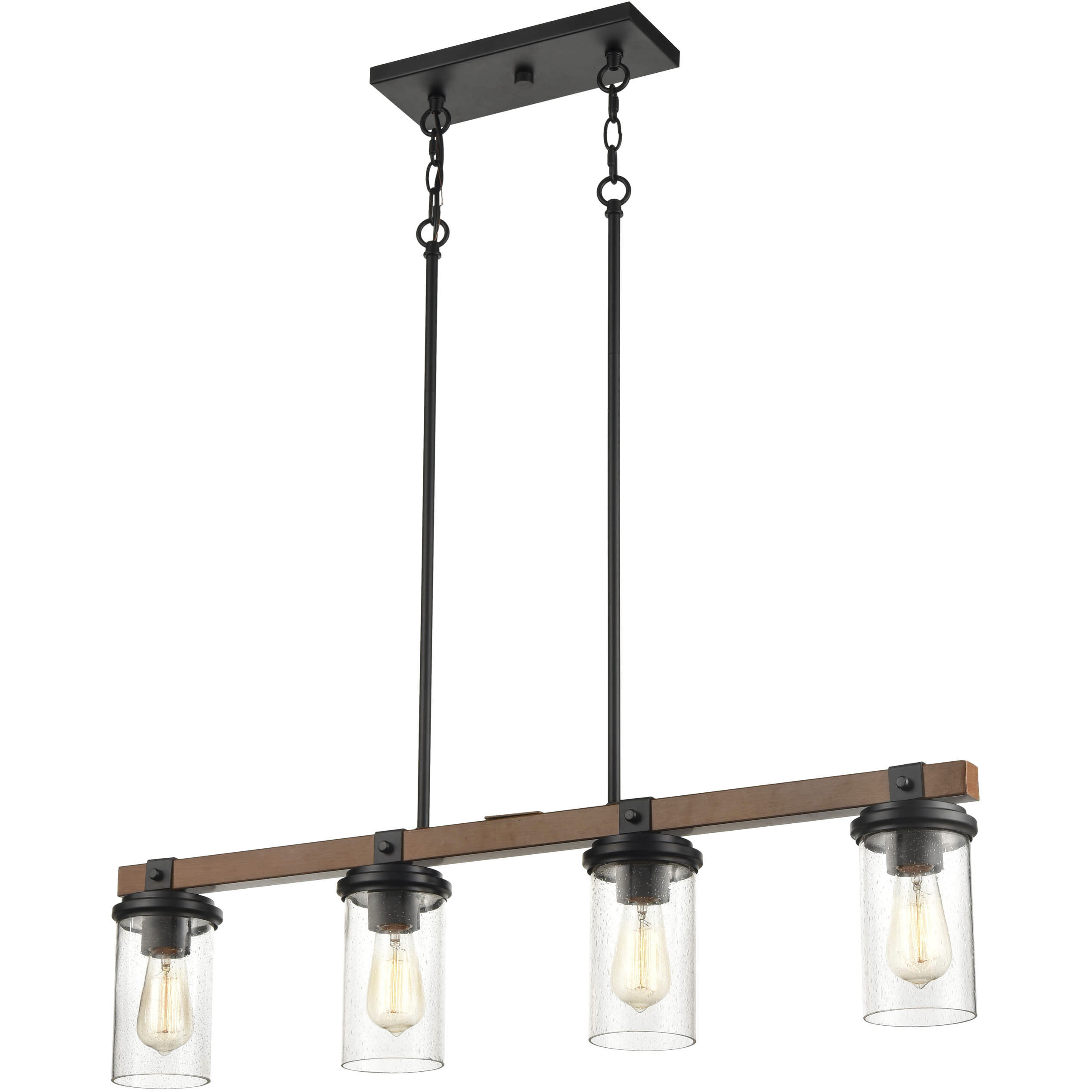 Taos 4 Light 36.5 inch Matte Black/Wood Grain Linear Chandelier Ceiling Light